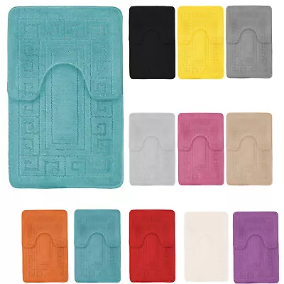£11.49 • Buy Bathroom Mat Set Pedestal Greek Design Non Slip Jacquard Toilet Rugs 2 Piece New