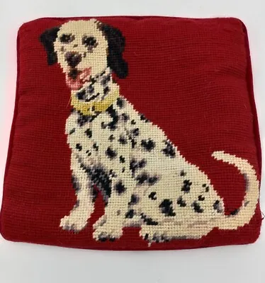 Dalmatian Dog Vintage Needlepoint Pillow ~ Red Velvet Back 9.5  X 9.5  • $49.99