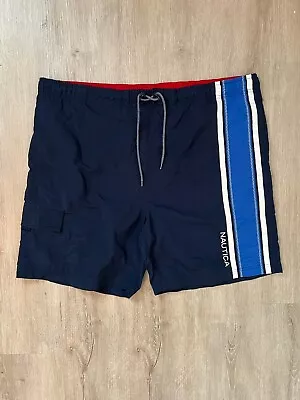 Vtg Nautica Swim Board Shorts Men’s L 9” Inseam Trunks Bathing Suit Stripe Logo • $14.89