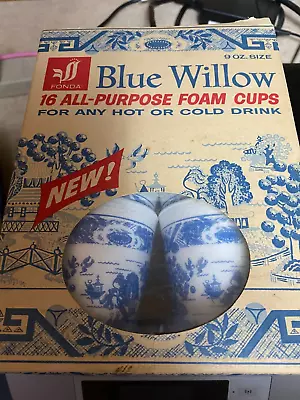 Vintage Unused Rare Box Blue Willow Foam Cups • $24