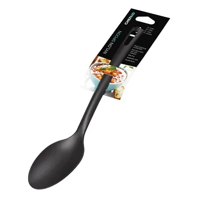 Chef Aid Nylon Solid Spoon Non-Stick Cooking Baking Kitchen Utensil - Black • £3.80