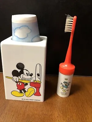 Vintage Walt Disney Mickey Mouse Dixie Cup Holder & Old Donald Duck Toothbrush • $19.99