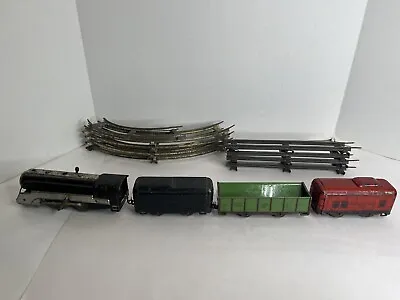 Train Toy MARX HAFNER #1010 Wind Up Loco 3 Cars O Gauge Tracks • $65.43