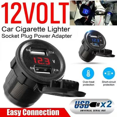 12V-24V Dual USB Port Car Boat Charger Socket Voltage Digital Panel Volt Meter • £7.49