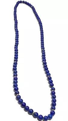 Vintage 32“ Lapis Lazuli Necklace Beaded Long Strand Round Beads Gold Spacers • $35