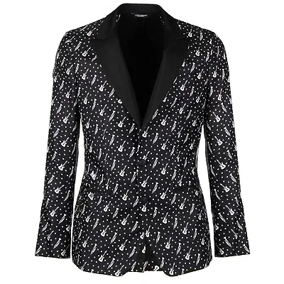 DOLCE & GABBANA Music Instruments Silk Tuxedo Blazer Jacket Black White 09753 • $597.60