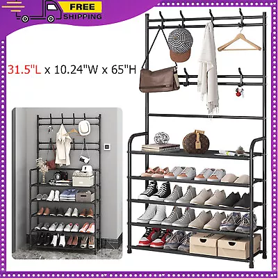 Larger Coat Rack Stand Hall Tree Shelf＆Hooks Shoe Bench Clothes Hanger Organizer • $30.69