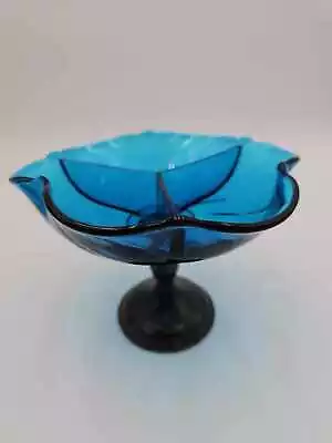 Vintage Bluenique Blue Viking Glass Empire Sterling Weighted Pedestal Compote 5  • $19.95