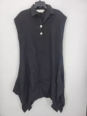 Maruca Novelo Dress Womens Medium Black Linen Sleeveless Asymmetric Hem Mini • $25.81