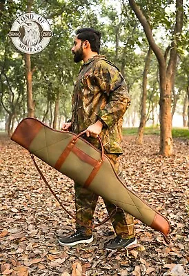 Gun Slip Canvas Leather Shotgun Slip Shooting Rifle Gun Case Hunting Gun Bag • £57.50