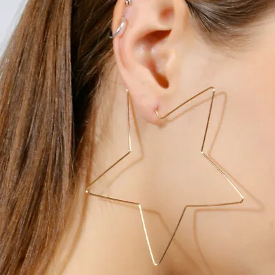 Large 3.5 Inch Star Hoop Earrings Gold Silver Tone Big Pair Jewelry Rockstar • $12.03