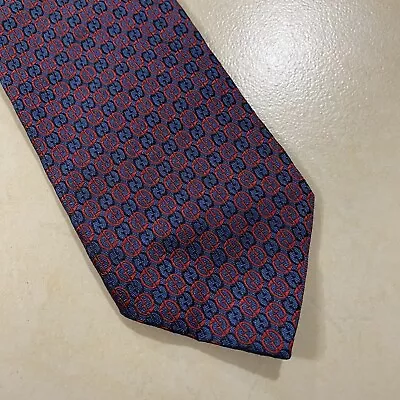 Gucci GG Logo Monogram Geometric Silk Blue Red Necktie • $69.98