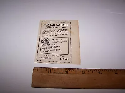 1918 PORTER GARAGE - PATTON & ADAMS Paper Ad MOWEAQUA ILLINOIS Veedol Mobiloil • $15