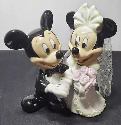 Vintage Disney Mickey & Minnie Mouse Wedding Bride & Groom Porcelain Cake Topper • $52