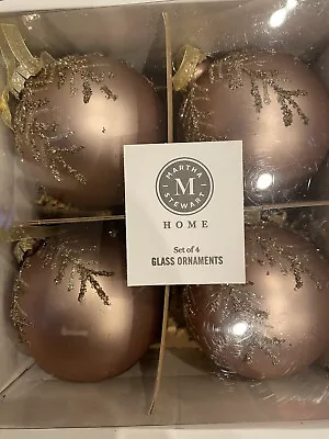 Martha Stewart Glass Ball Christmas Ornaments Box Set Of 4 Rose Gold Glitter • $34.99