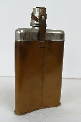 Vintage Hip Flask & Leather Case Metal Shot Cap Brown Us Zone Germany 8  (Empty) • $130.31