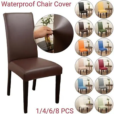 Stretch Dining Chair Cover Slipcover PU Leather Waterproof Durable Wedding Cover • $74