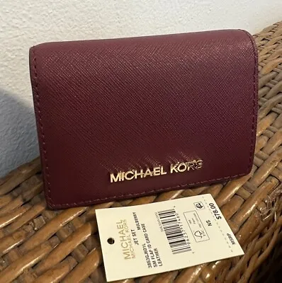 MICHAEL KORS JET SET CARM SM FLAP ID CARD CASE LEATHER Mulberry $78.00 • $55.11