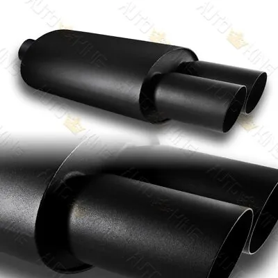 3  Dual Slant Tip Dtm 2.5  Inlet Black Stainless Steel Exhaust Muffler Universal • $49.35