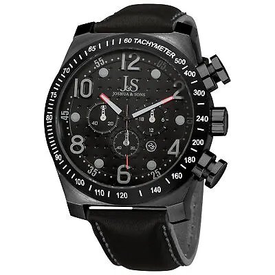 New Men's Joshua & Sons JS-14-BK Oversized Chronograph Genuine Leather Watch • $93.33