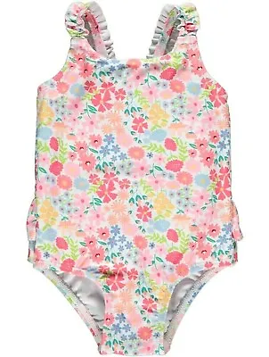 £8.49 • Buy Baby Girls Pink Floral Ruffled Swimsuit