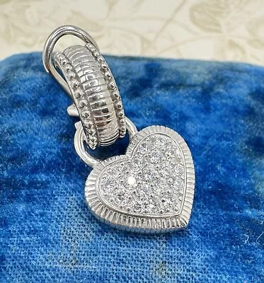 Judith Ripka Sterling Silver Pave Diamonique CZ Heart Charm SINGLE Earring • $35