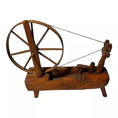 Vintage Wooden Spinning Wheel With Planter Folk Art Country Display Decor • $59.97