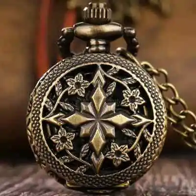 Cross Flower Quartz Pocket Watch Vintage Hollow Necklace Chain Watch Hot New BFF • $25.98