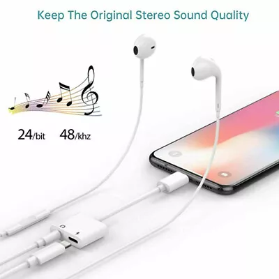 For IPhone 8 XR 11 12 13 14 Audio Earphone AUX Charger 2 In 1 Adapter Splitter • £3.39