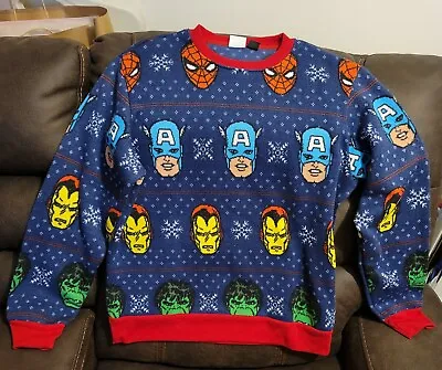 Vintage Marvel Mad Engine Avengers Holiday Christmas Sweater Sz M Iron Man Hulk • $34.99