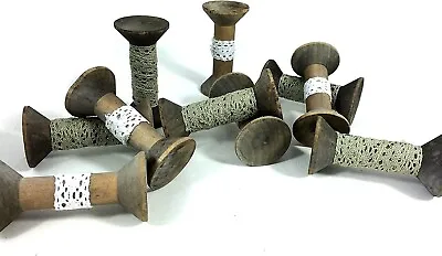 Wooden Spools With Lace 3  Set Of 10  Wooden Spools NEW • $9.97