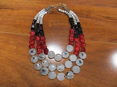 NEW LOFT RED MULTISTRAND NECKLACE Red Black And White Speckled Beads $44.50 • $9.99