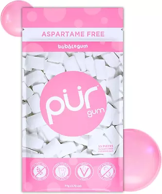PUR 100% Xylitol Chewing Gum Sugarless Bubblegum Sugar Free + Aspartame Free + • £6.08