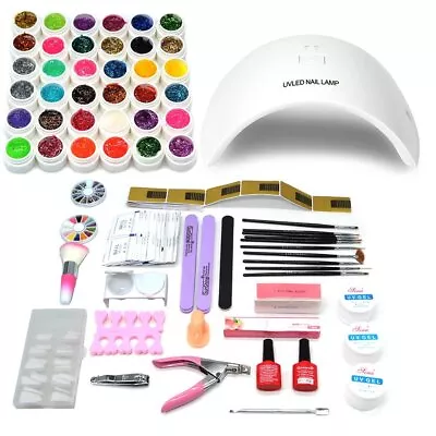 36W UV LED Nail Lamp 36 Colors Nail Gel Glitter Polish Starter Kit Nail Art Set • £26.99