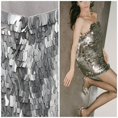 Zara Zw Collection Short Sequinned Dress Silver Size S Rrp£229 • $60.92