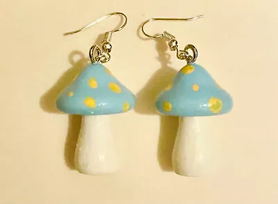 Mushroom Earrings-Yellow And Blue • $8