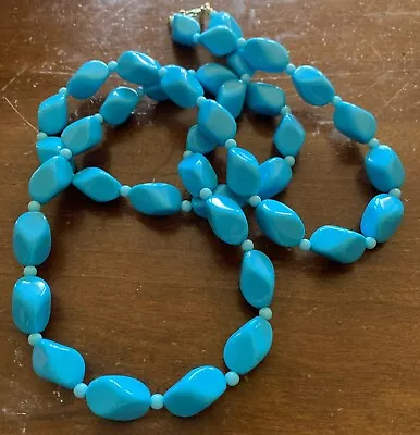 Vintage MONET Chunky Lucite Turquoise Ocean Blue Beaded Necklace 34” 1980’s • $19.95