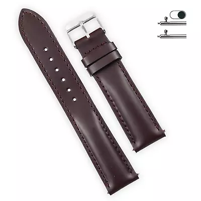 20mm Burgundy Watch Band Men Genuine Leather Vintage Quick Release • $17.99