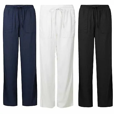 Ex M&S Linen Rich Trousers Elasticated Waist Navy White Black - 1 • £8.95