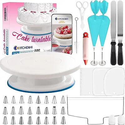 40 Pcs Cake Decorating Supplies Kit For BeginnersWith 11 Inch Plastic Revolving • £21.75