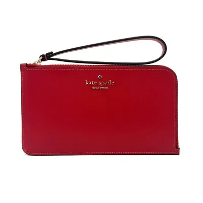 Kate Spade Lucy Medium L-Zip Leather Wristlet Candied Cherry Red KD546 $139 NWT • $56.85