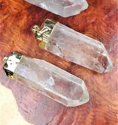 Large Raw Quartz Necklace - Natural Crystal Point Pendant - Gold Plated • $16.52