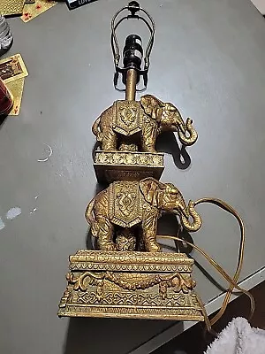 Vintage Indian Elephant Table Lamp Base 23  Tall **WORKS** • $79