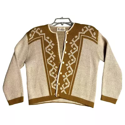 Vintage 100% Orlon Acrylic  Nordic ' Cardigan Sweater • $15