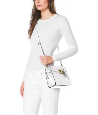 NWT Michael Kors Hamilton Traveler Messenger Crossbody Leather Bag Optic White • $88