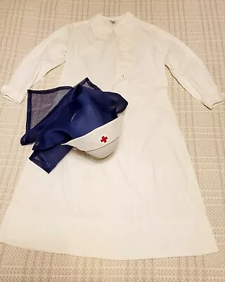 Vintage Nurse White Uniform Sz 40 WWI? 20s? Red Cross On Headcover Grt Cond! • $40