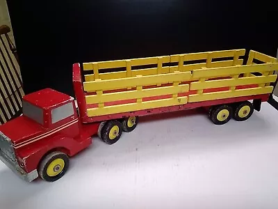 Vtg. Wooden Handmade Truck Cab With Gated Flatbed Trailer 29  Long. Very Sturdy • $55