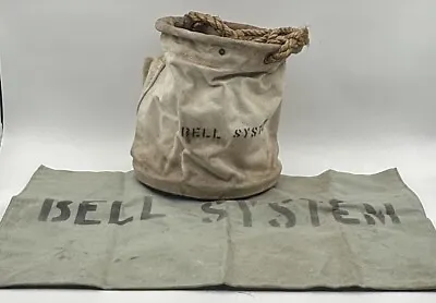 Vintage Bell System Cable Linemans Canvas Tool Bag Bucket And Pouch 2 Piece Lot • $39.95