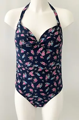 Kelly Brook @ New Look Navy Pink Floral Swimsuit UK 12 • £9.99