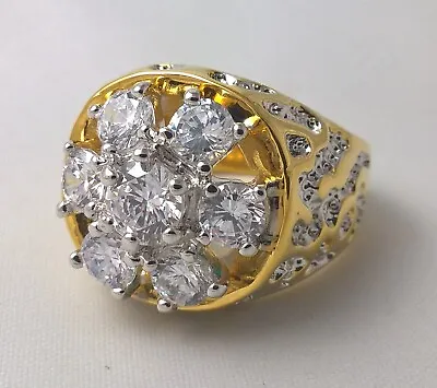 G-Filled 18k Yellow Gold Simulated Diamond Mens Ring Round Sparkling Gents Bling • $50